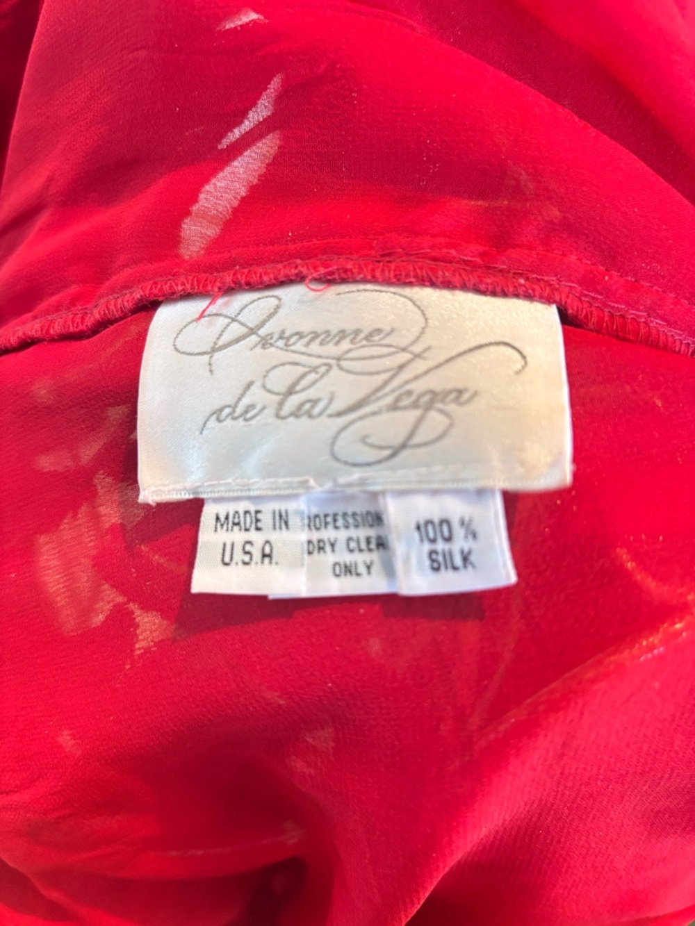 Vintage 80s Ivonne De La Vega Red Silk Burnout Off Shoulder Blouse - Picture 5 of 5